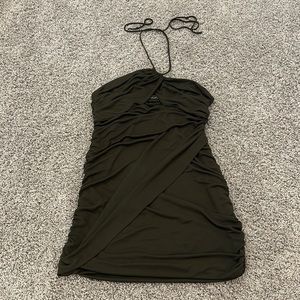 Zara Dark Green Mini Ruching Dress